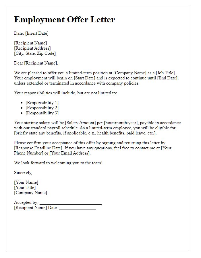 Letter template of limited-term employment offer