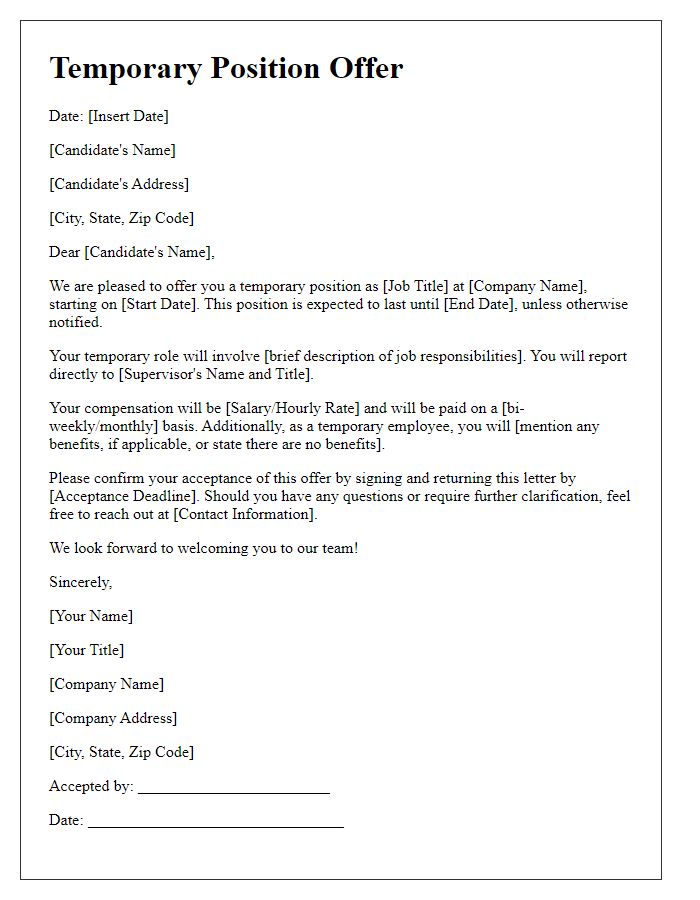 Letter template of temporary position offer