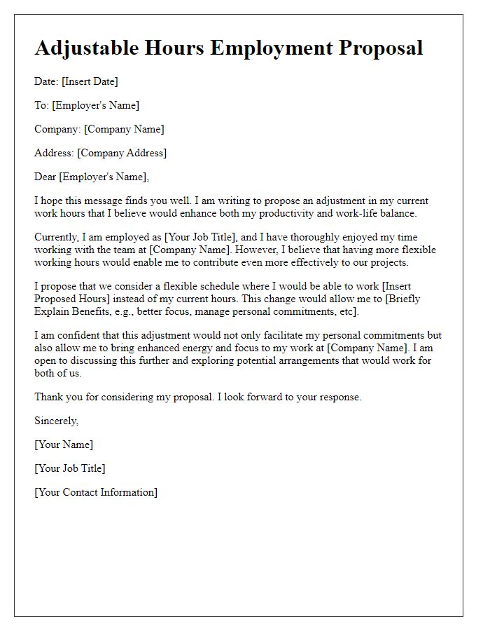 Letter template of adjustable hours employment proposal