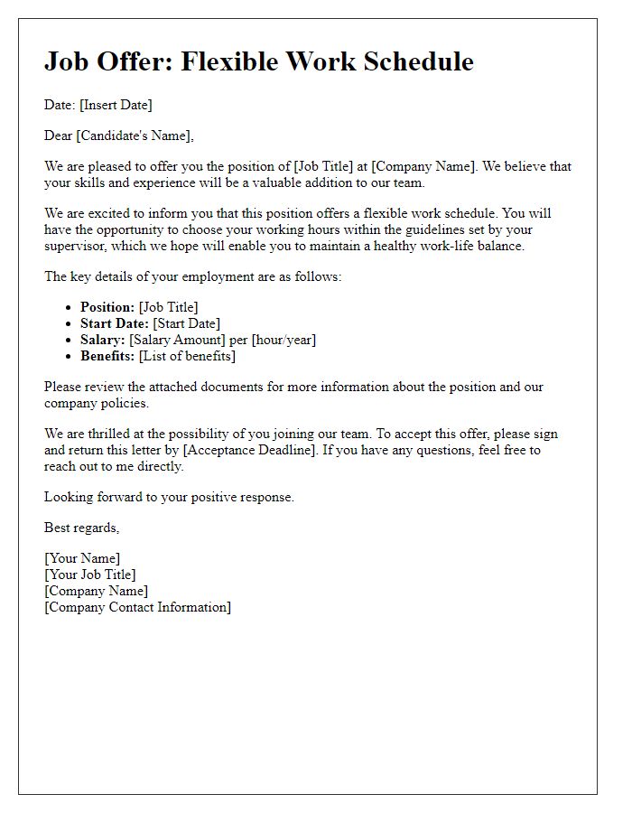 Letter template of flexible work schedule job offer