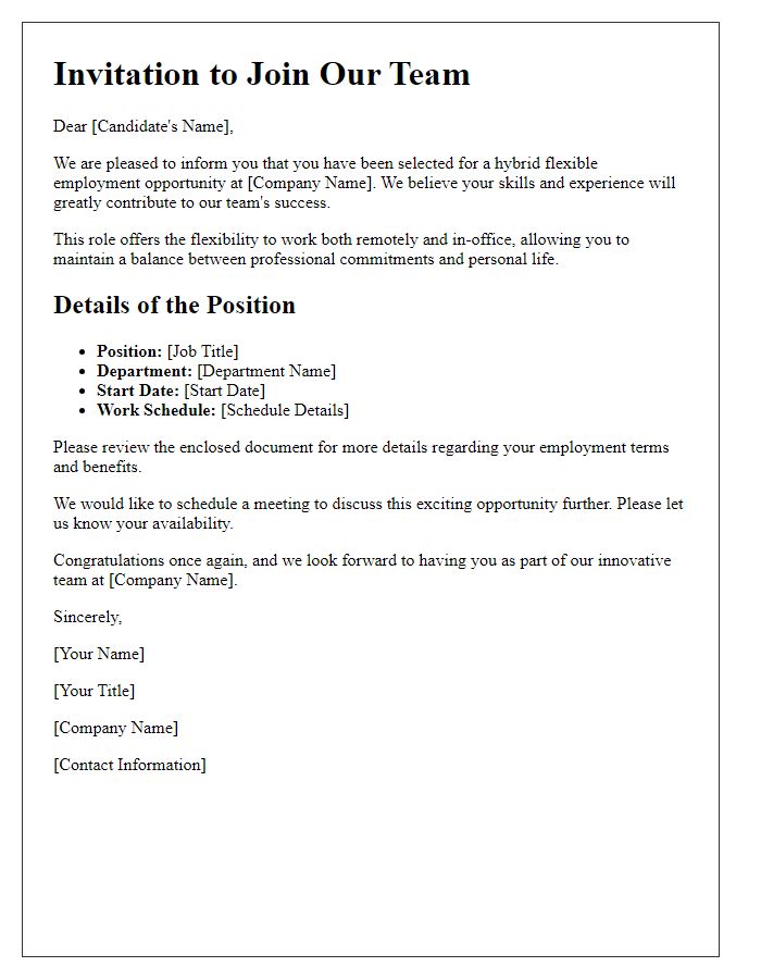 Letter template of hybrid flexible employment invitation