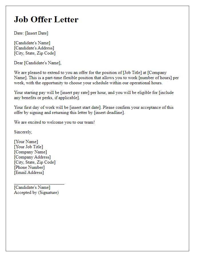 Letter template of part-time flexible position offer