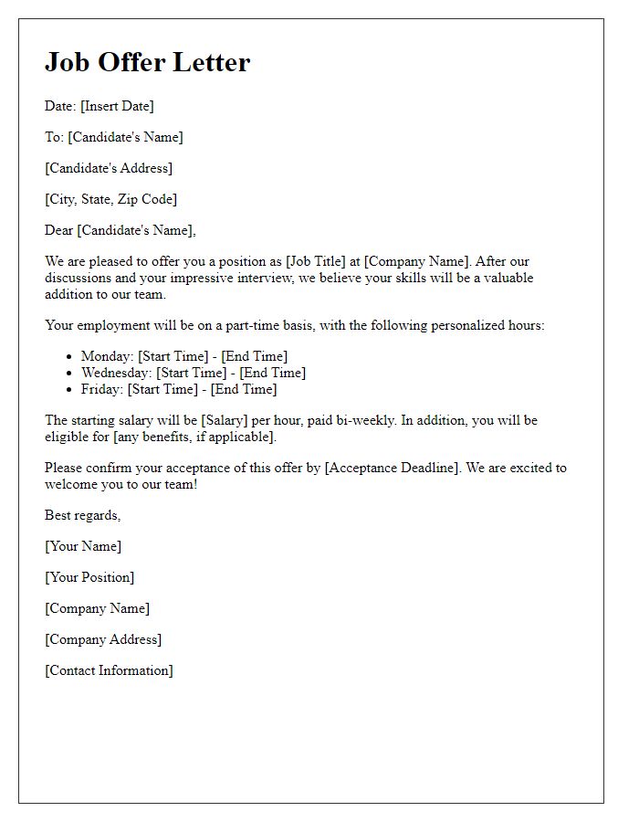 Letter template of personalized hours job offer