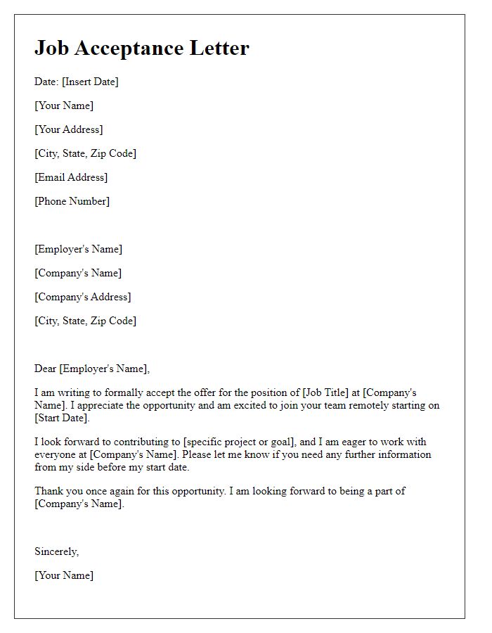 Letter template of remote start job acceptance