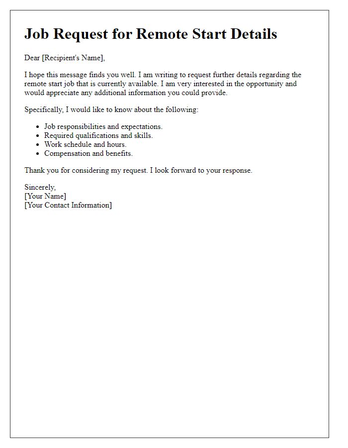 Letter template of remote start job request for details