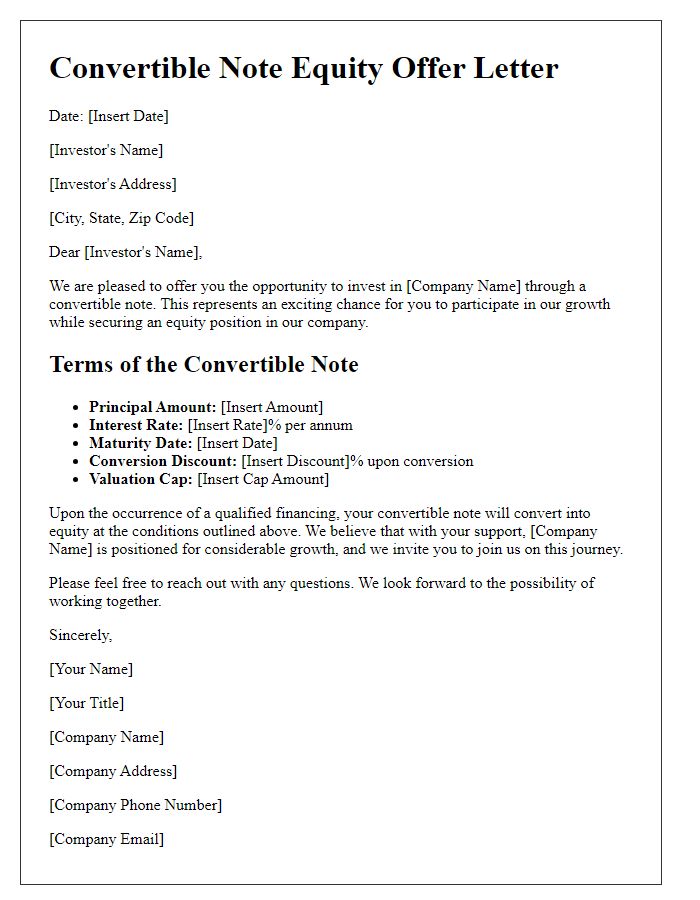 Letter template of convertible note equity offer