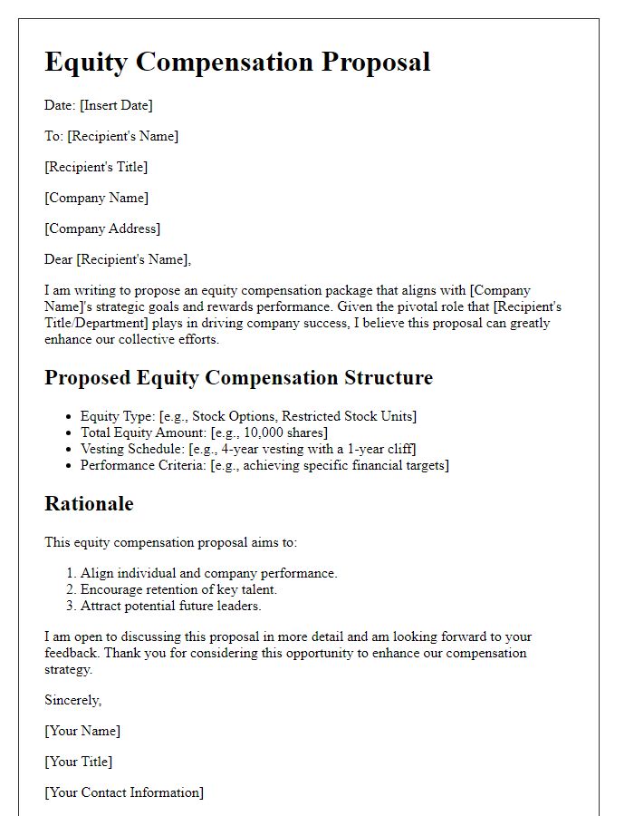 Letter template of equity compensation proposal