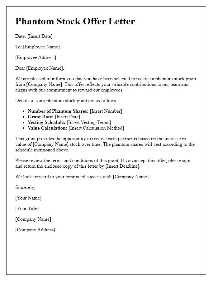 Letter template of phantom stock offer