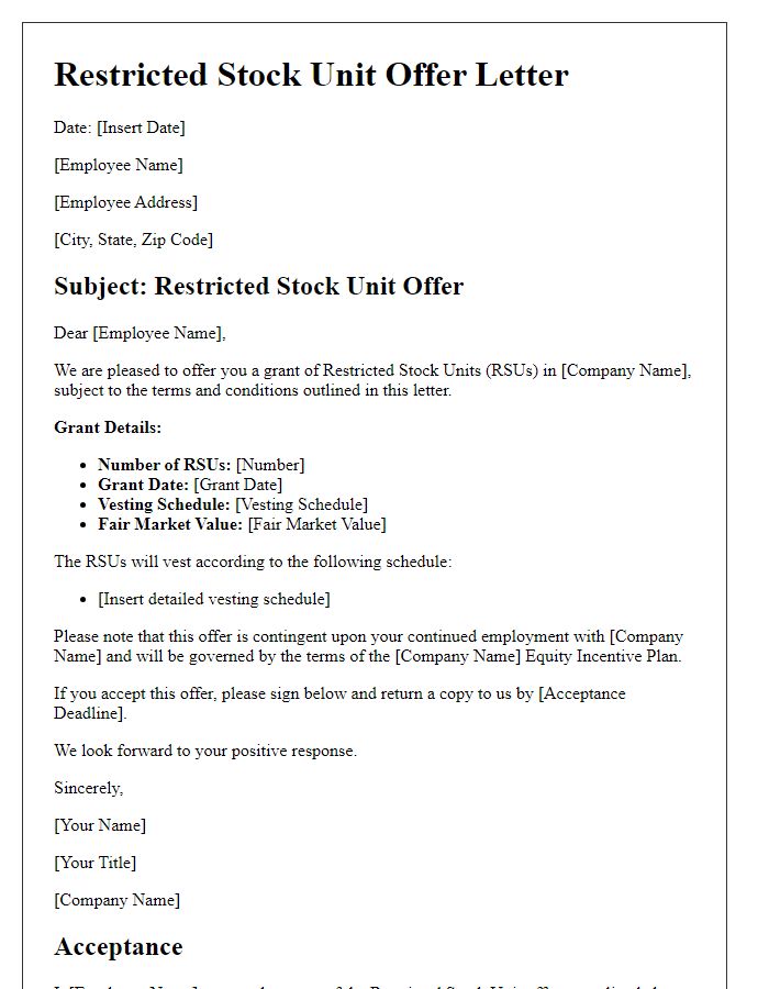 Letter template of restricted stock unit offer