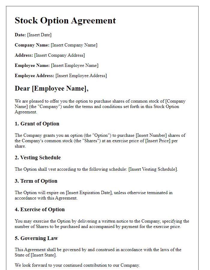 Letter template of stock option agreement