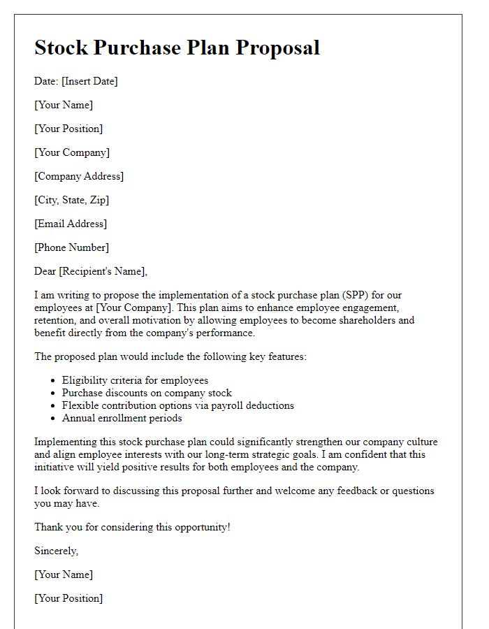 Letter template of stock purchase plan proposal