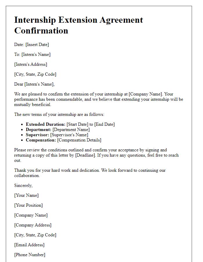 Letter template of Internship Extension Agreement Confirmation