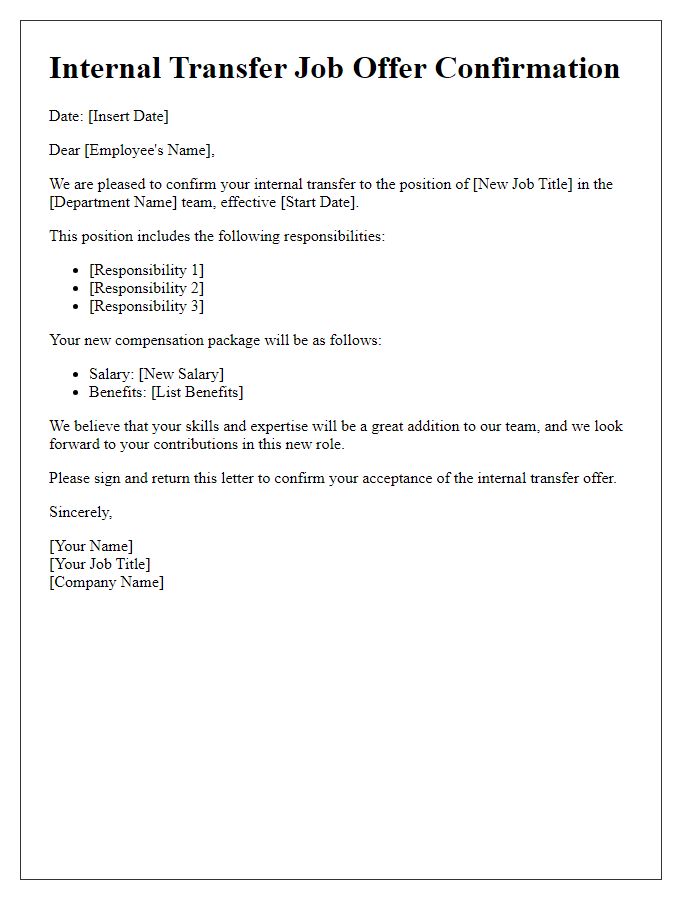 Letter template of internal transfer job offer confirmation