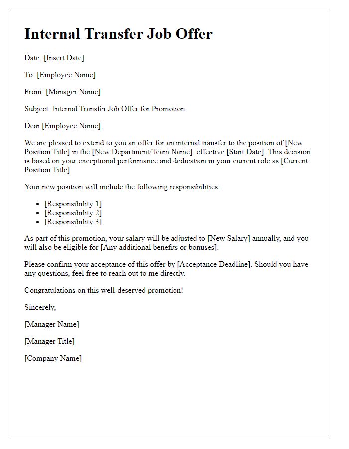 Letter template of internal transfer job offer for promotion