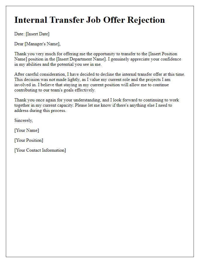 Letter template of internal transfer job offer rejection