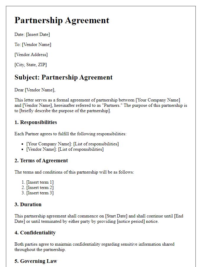 Letter template of partnership agreement for vendors