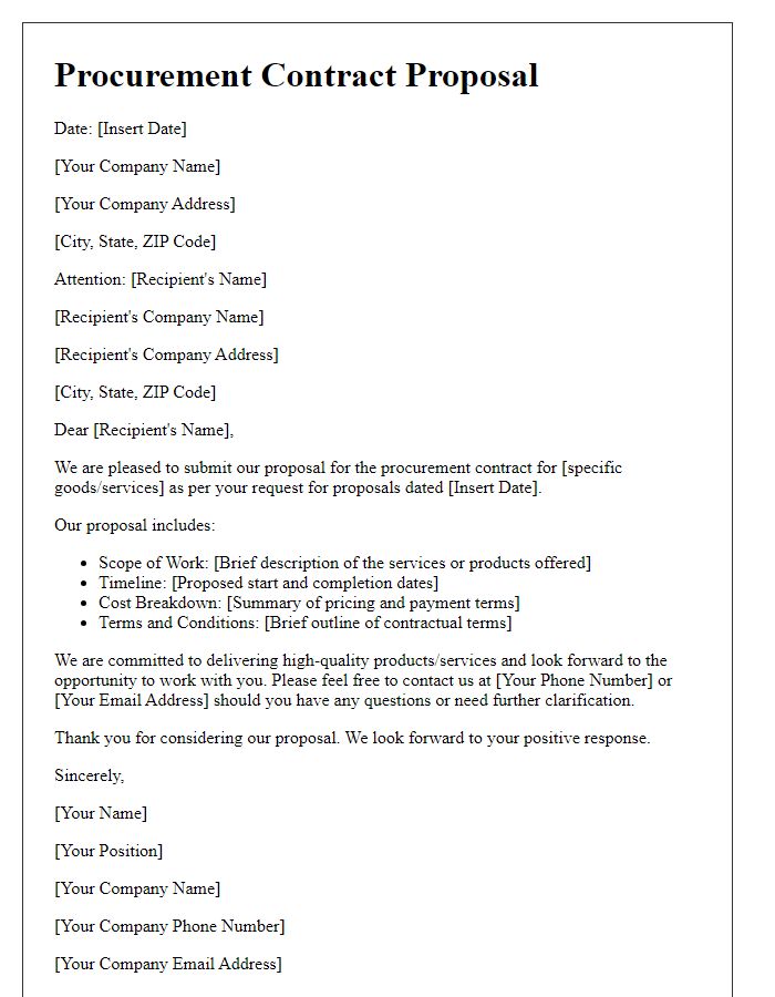 Letter template of procurement contract proposal