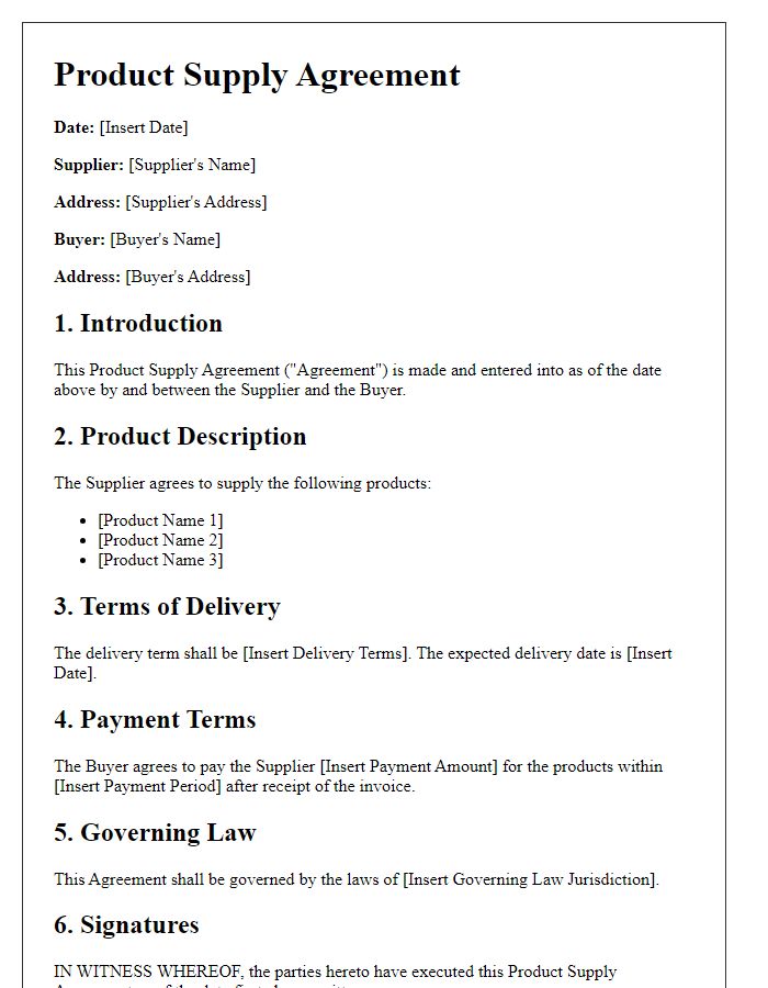 Letter template of product supply agreement