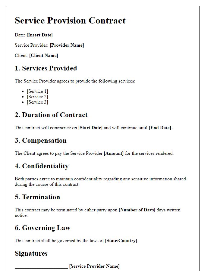 Letter template of service provision contract