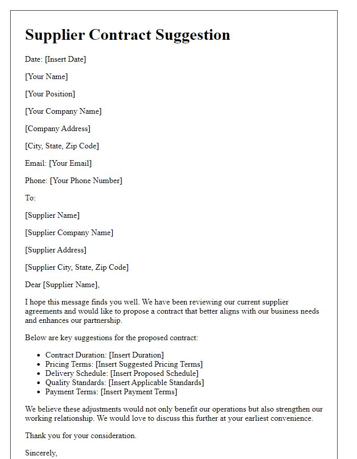 Letter template of supplier contract suggestion