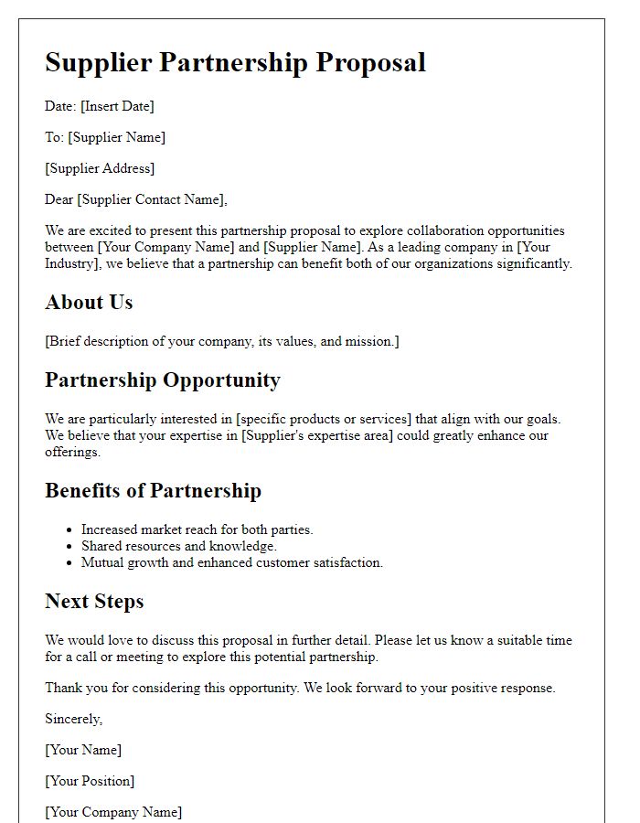 Letter template of supplier partnership proposal