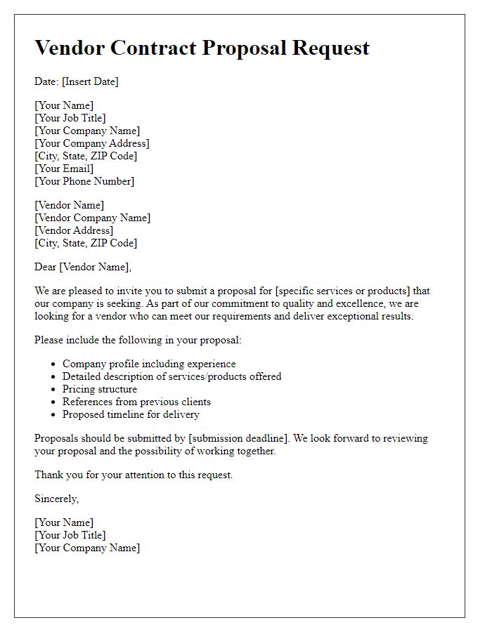 Letter template of vendor contract proposal request