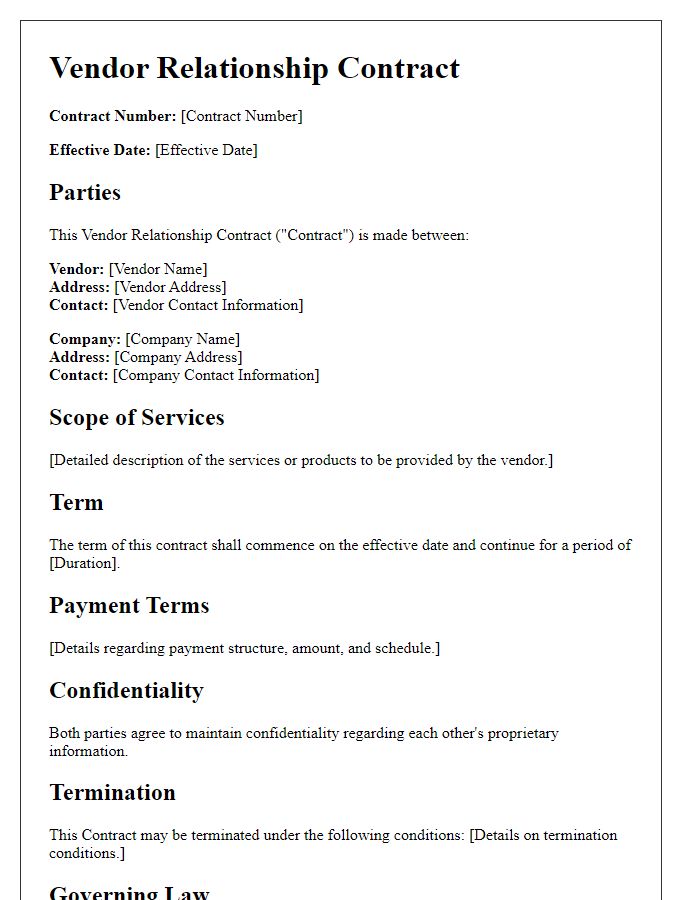 Letter template of vendor relationship contract