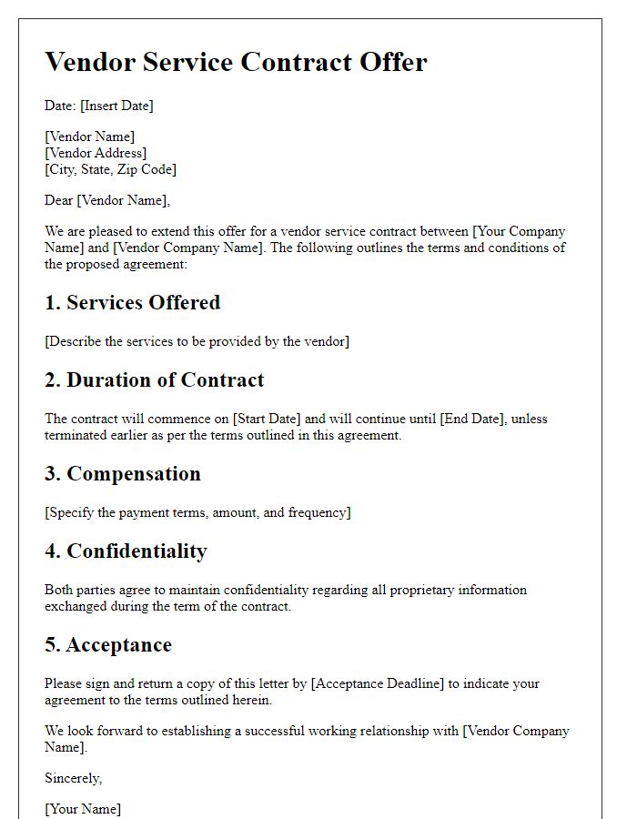 Letter template of vendor service contract offer