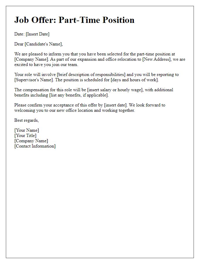 Letter template of office relocation job offer for part-time positions.