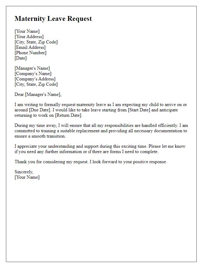 Letter template of maternity leave request for a new job opportunity