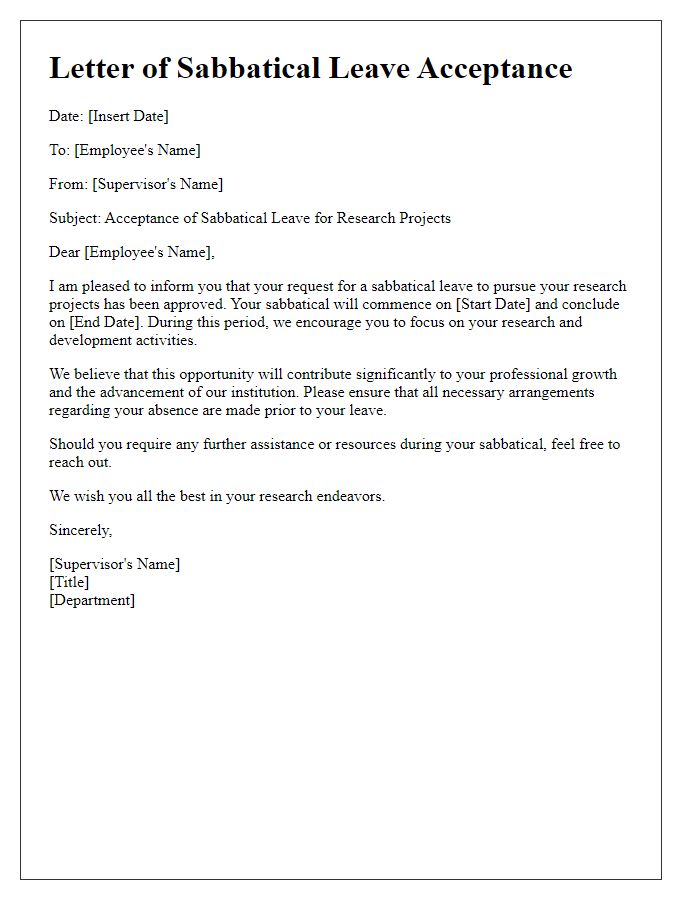 Letter template of sabbatical leave acceptance for research projects