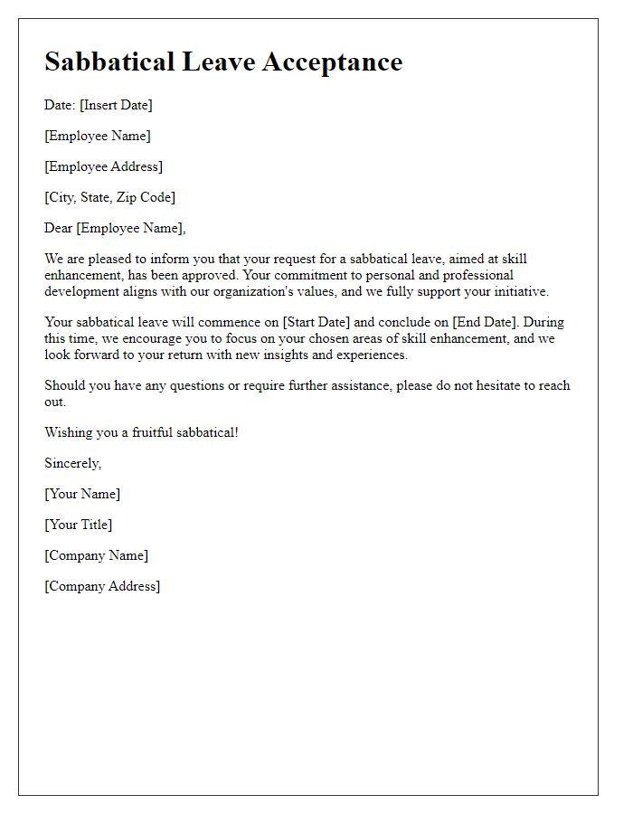 Letter template of sabbatical leave acceptance for skill enhancement