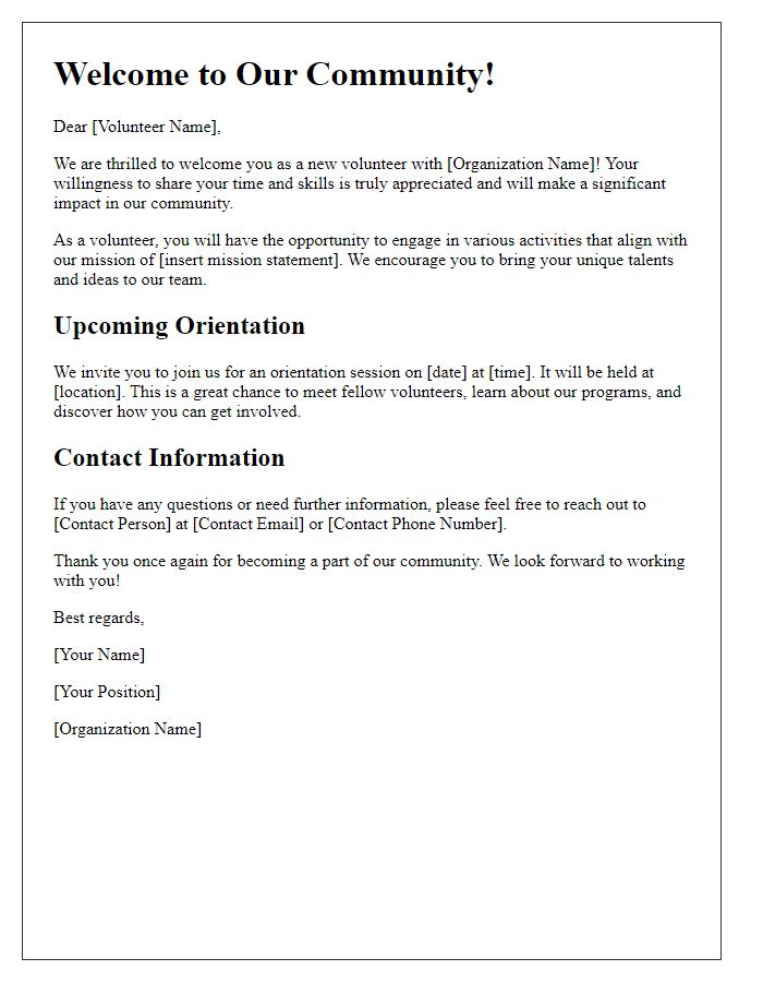 Letter template of community engagement for new volunteers