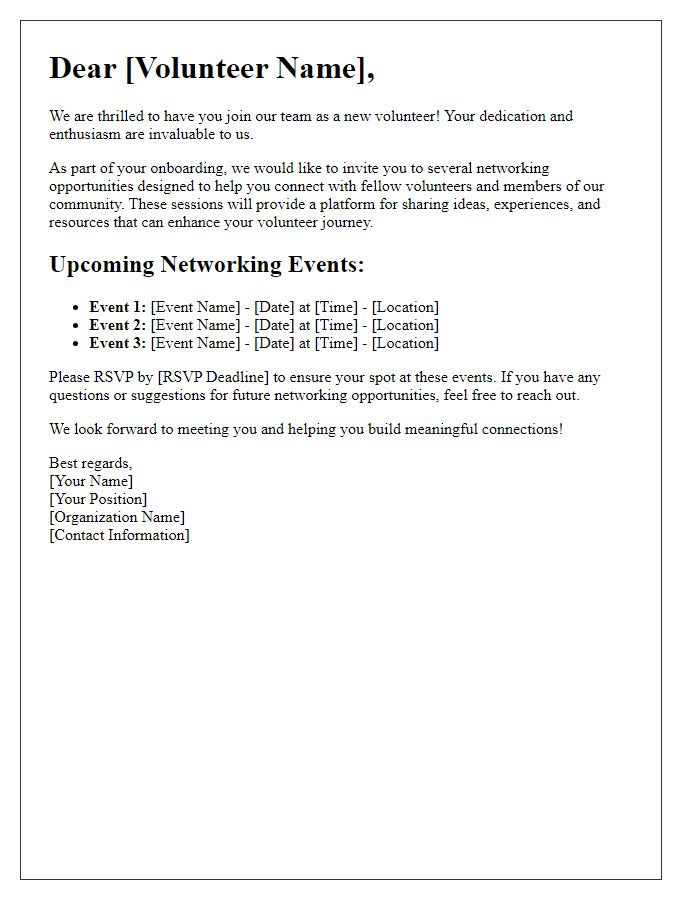 Letter template of networking opportunities for new volunteers