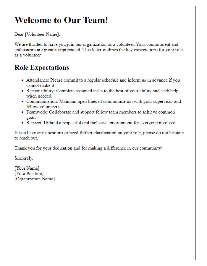 Letter template of role expectations for new volunteers