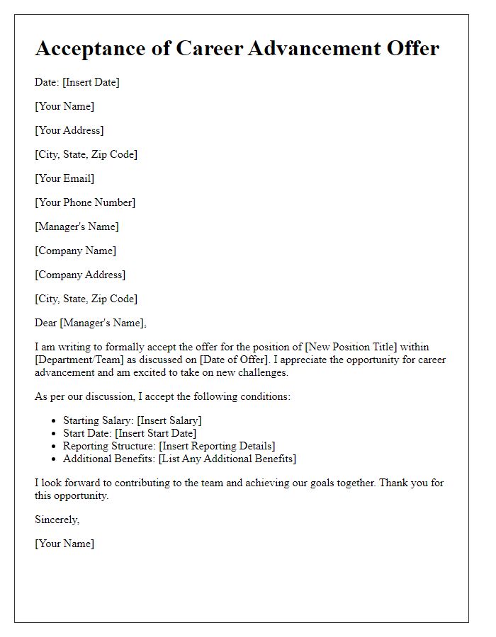 Letter template of conditions acceptance for career advancement offer