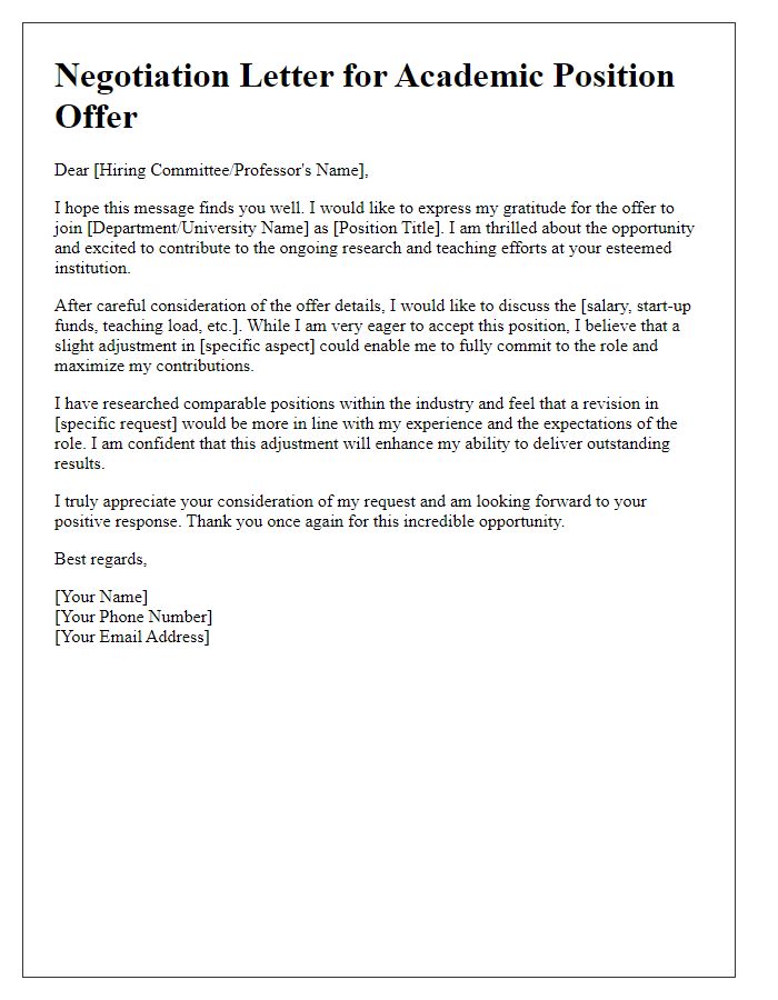 Letter template of negotiation for academic position offer