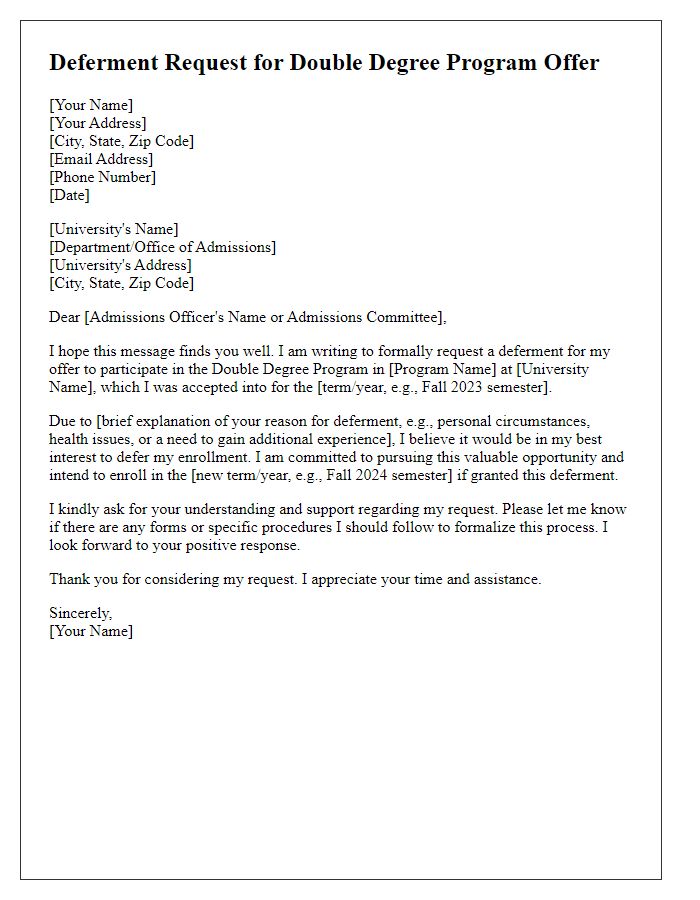 Letter template of deferment request for double degree program offer