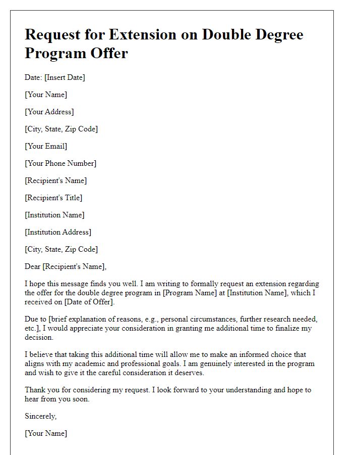 Letter template of request for extension on double degree program offer