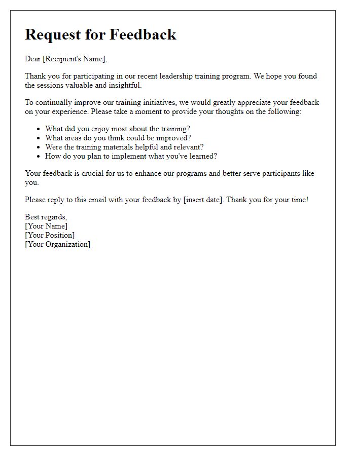 Letter template of feedback request post-leadership training