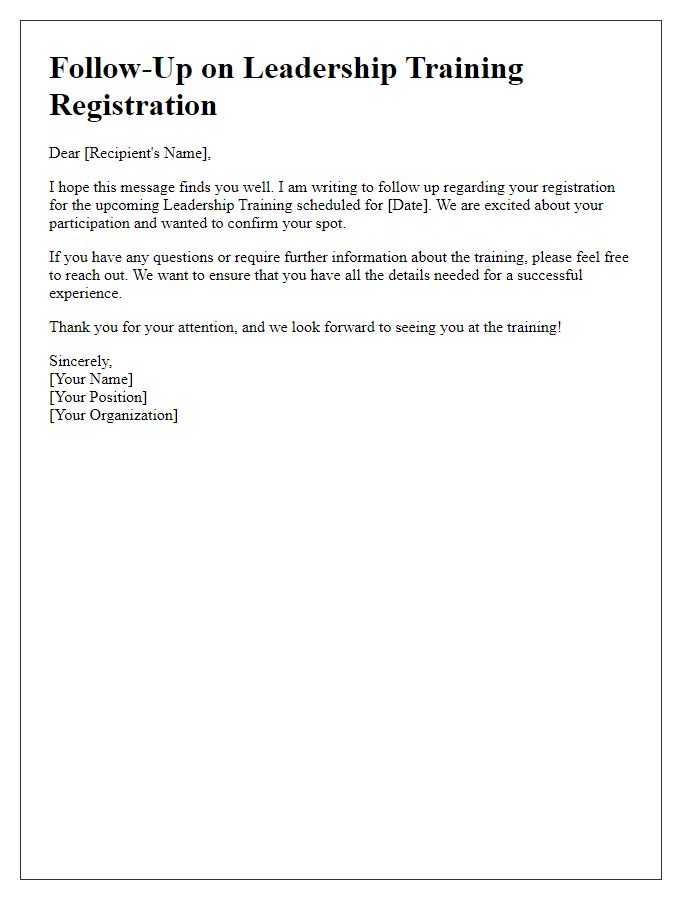 Letter template of follow-up for leadership training registration