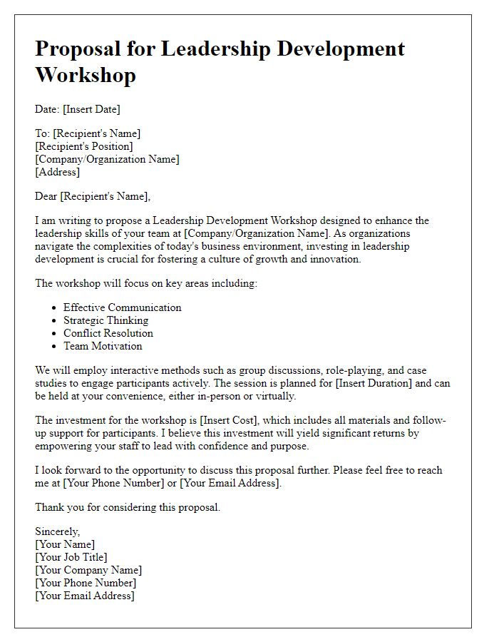 Letter template of proposal for leadership development workshop