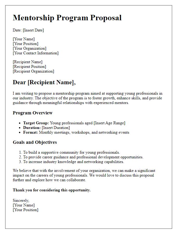 Letter template of mentorship program proposal for young professionals