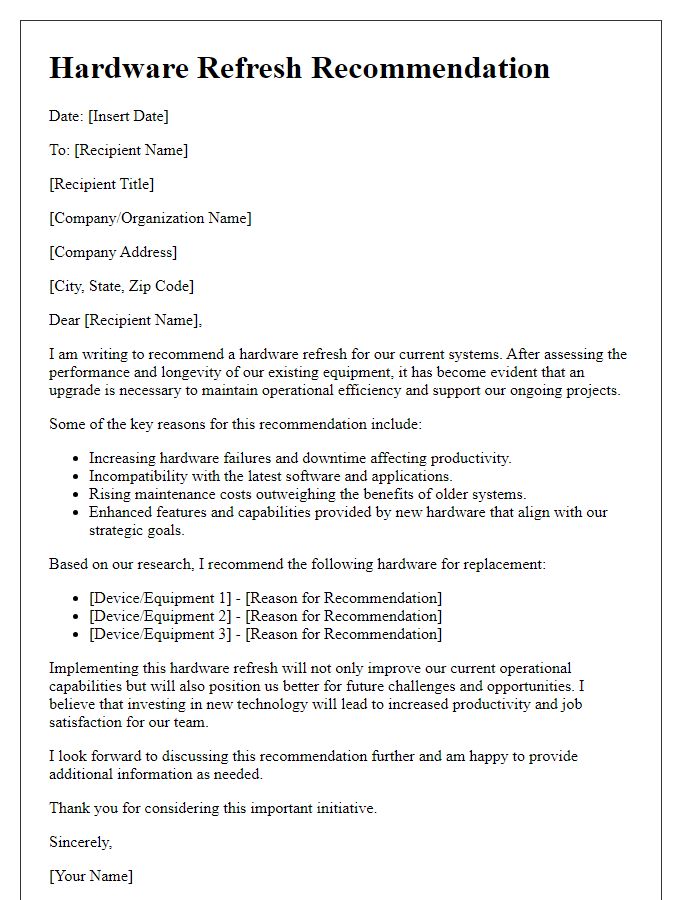 Letter template of hardware refresh recommendation