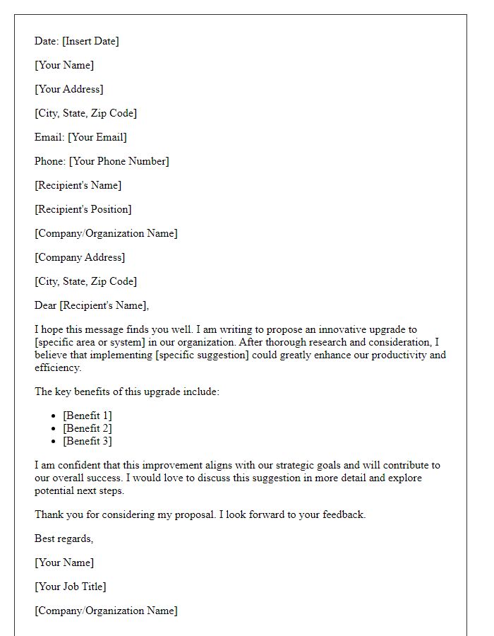 Letter template of innovative upgrade suggestion
