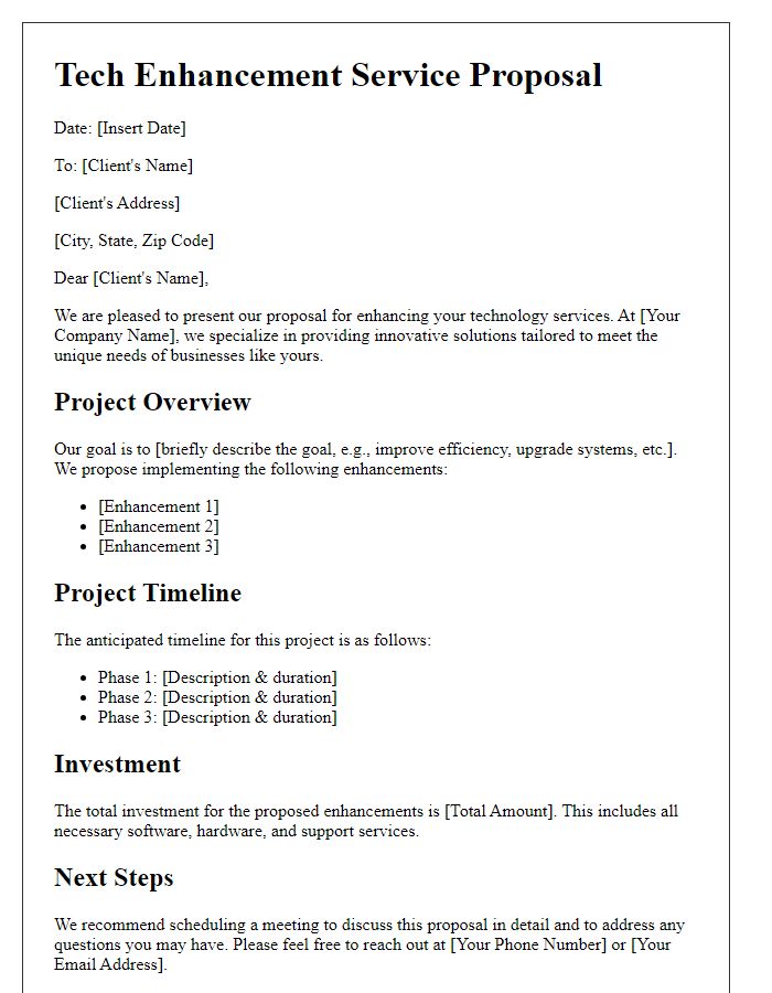 Letter template of tech enhancement service proposal