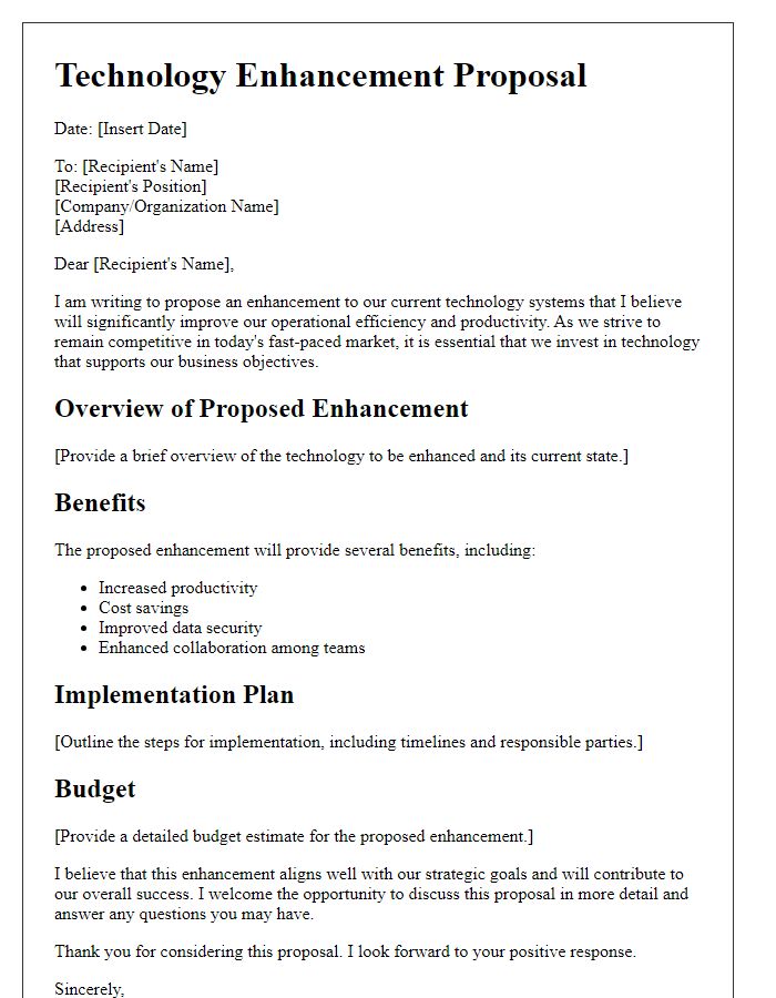 Letter template of technology enhancement proposal