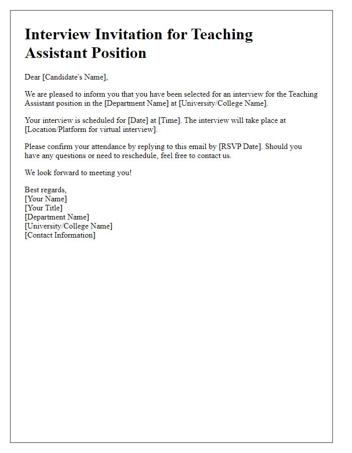 Letter template of Teaching Assistant Interview Invitation