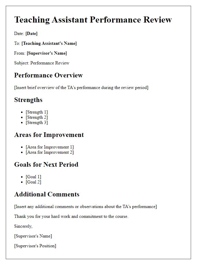 Letter template of Teaching Assistant Performance Review