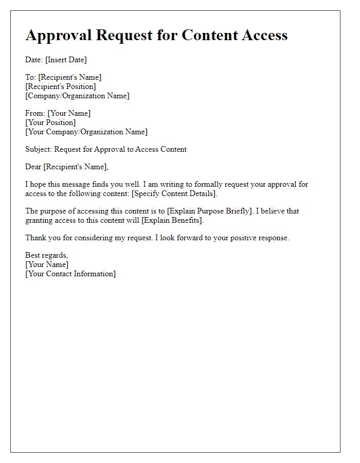 Letter template of approval request for content access